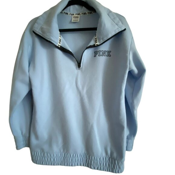 PINK Blue Sweatshirt Pullover Women's Elastic Hem Cotton/Polyester Blend Size XS - Picture 1 of 5